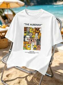 Camiseta para hombre con estampado gráfico de animales de dibujos animados, de algodón de alta calidad, ajuste cómodo y relajado, casual, con estampado Artis - Blanco - Ver 2