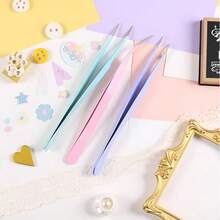 6 Pieces Of Macaron Color Craft Tweezers, Stainless Steel Precision Tools, Suitable For Scrapbooking, Nail Art, Stickers And DIY, Non-Electric, Odorless, Random Color Combinations - A - View 6