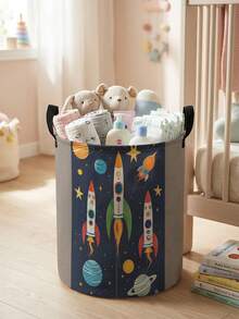 1pc, Round Storage, Extra Large Capacity Foldable, Durable, Space Pattern Printed Large Capacity Foldable Round Storage Basket, With Handle, Baby Room Multi-Purpose Storage Basket, Baby Sundries Organization Storage Basket Large Capacity Storage Box, Baby Room Storage, Baby Supplies Storage, Diaper Storage, Clothing Storage, Baby Supplies Sundries Storage, Multi-Purpose Storage Box, Foldable Baby Supplies Storage Box - Multicolor - View 15