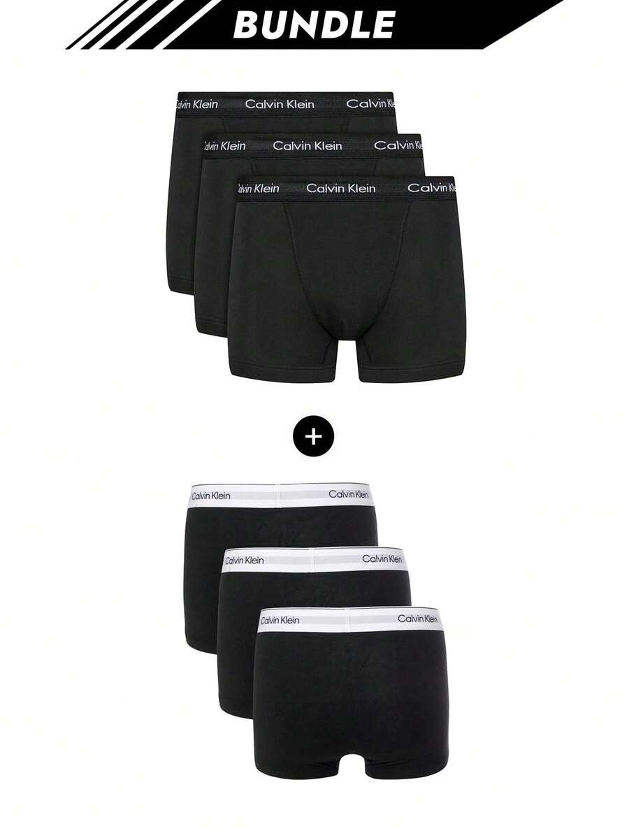 Calvin Klein [حزمة] 3 عبوات من سراويل داخلية رجالية مطاطية دقيقة + 3 عبوات من سراويل داخلية رجالية من كالفن كلاين - أسود + أسود - مشاهدة 1