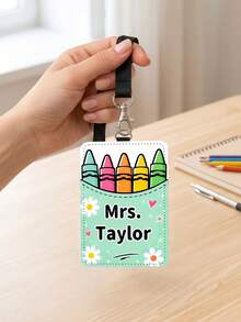 Custom Teacher Name Crayon Bucket Badge Holder,Rainbow Crayon Luggage Tag,Pocket Teacher Staff ID Card Cover,Teacher Appreciation Gift,Back To School - Multicolor - View 11