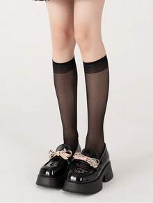 1/3/6 Pack Women Black Slim Fit Sheer Knee High Socks Dark Academia Sweet Edgy For School Party Street Wear - Black - View 7