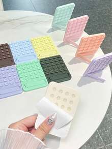 1pc Macaron Color Silicone Suction Cup Phone Holder, With Hidden Foldable Support Stand, Ultra-Thin Washable Reusable Non-Slip Phone Stand, Suitable For Bathroom Mirror, Glass Wall, Desktop And Other Smooth Surfaces, Hands-Free Video Watching For Home Or Office - Multicolor - View 5