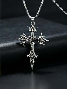 1pc Thorn Pattern Cross Necklace, Valentine's Day, Sweet & Cool Women's Jewelry - Multicolor - View 3