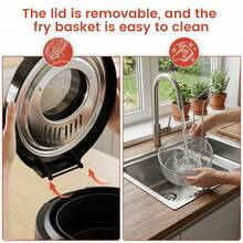 SUPERLEX 1L Electric Deep Fryer,950W Large Fryer With Time & Temperature Control For Home Use, Kitchen Essential, Local Warehouse, Frying Baskets, Lid With View Window, Stainless Steel, Gift For Christmas & Halloween, Suitable For Cooking - UK Plug(220-240V) - View 8