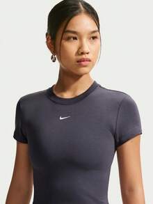 Nike Women's AS W NSW NK CHLL KNT CRP Short Sleeve T-Shirt Knit Collarless Short THF9539-014 - Grey - View 3