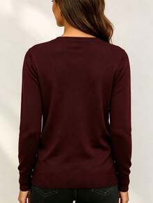 Women's Long Sleeve Sweater Blouse Winter - Burgundy - View 3