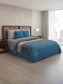 Home Elephant Double Quilt With Decorative Cushions - Blue - View 1