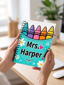 1 Peça Caderno Espiral Personalizado com Nome de Professor e Balde de Giz de Cera, Diário de Giz de Cera Arco-Íris Fofo Personalizado, Planejador de Bolso de Professor em Cor Macaron, Presente de Agradecimento ao Professor, Volta às Aulas, Presente para Professor, Essencial para Sala de Aula - Multicolorido - Visão 5