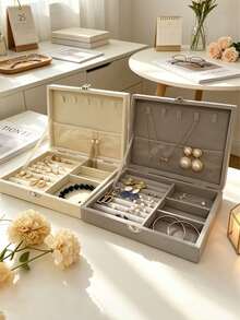 1pc Detachable Jewelry Storage Box, Partitioned Jewelry Display Tray, Multi-Functional Jewelry Organizer, Suitable For Rings, Earrings, Necklaces, Bracelets And Lipstick Storage. - Multicolor - View 3