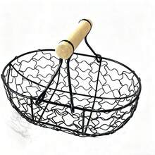 Rustic Mini Egg Basket - Heavy Duty Iron & Wood Storage Rack Holds 24 Eggs - No Assembly Required, Suitable For Country Kitchen Or Living Room Decor, Home Storage, Fits Small Spaces, Desktop Storage Basket, Woven Basket - Multicolor - View 14