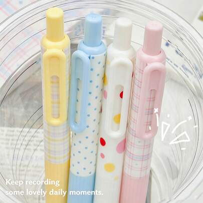 4pcs/Box Starry Pattern Retractable Neutral Ink Pens, Minimalist Fresh Style, Black Ink, Quick-Dry, Smooth Writing, School And Office Supplies, Back To School, Holiday Gift Choice