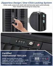 PC Hard Shell Luggage Suitcase With Cup Holder 20 Inch Cabin 24 Inch Medium 28 Inch Large Zip Free Aluminium Frame TSA Lock 3 Piece Luggage Set Black - Black - View 9