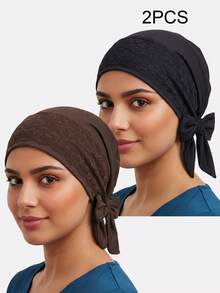 2pcs Women's Lace Trim Ribbon Headscarf Tie Headwrap Hat Chemotherapy Cap Suitable For Daily Use - Multicolor - View 8