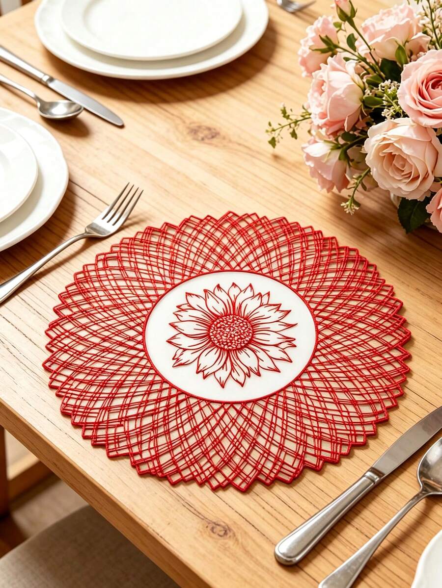 1/4/6pcs Creative Lotus PVC Gold Foil Placemats, Hotel Restaurant Decorative Heat-Resistant Non-Slip Table Mats, Western Style Table Mats For Weddings, Parties, Valentine's Day, Holiday Celebrations, Picnics, Camping, Birthday Banquets, Dining Table Decoration - Multicolor - View 1