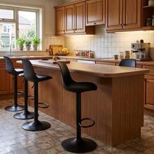 Pack de 2 Taburetes de Bar y Cocina Silla Alta Bistro Giratoria 360º con Altura Regulable Asiento Acolchado de Piel Sintética Taburete Moderno para Barra de Cocina Comedor Mostrador - Negro - Ver 6