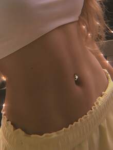 1pc S925 Sterling Silver Minimalist Single Rhinestone Belly Button Piercing, Small And Large Sizes Available, Suitable For Girls' Daily Wear - Single - View 3