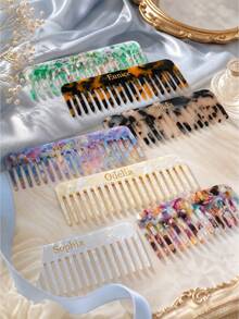 Women's Personalized Folding Comb Mirror, Customized Name Pocket Hairbrush With Mirror, Travel Portable Makeup Accessory, Bridesmaid Gift - Multi-color - Gold Foil Square Acetate Comb - View 3