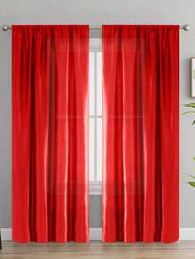 1PC Rod Pocket Design Partition Curtain, Solid Color Smooth Semi-Sheer Window Curtain, Suitable For Living Room, Bedroom, Wedding, Party Backdrop And Other Decorative Curtains - Multicolor - View 4