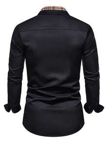 Men's Spring/Autumn Casual Business Plaid Patchwork Open Front Long Sleeve Shirt - Black - View 4
