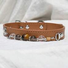 1pc Natural Crystal Pet Collar, Adjustable Leather Collar For Cats And Dogs, Durable Daily Wear Accessory - Multicolor - View 13