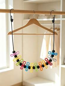 1pc Retractable Portable Clothesline Set With 12 Clips, Suitable For Indoor Outdoor Drying, Camping Travel Essential, Laundry Accessories, Home Organization, Compact Storage, Dorm Room - Multicolor - View 2