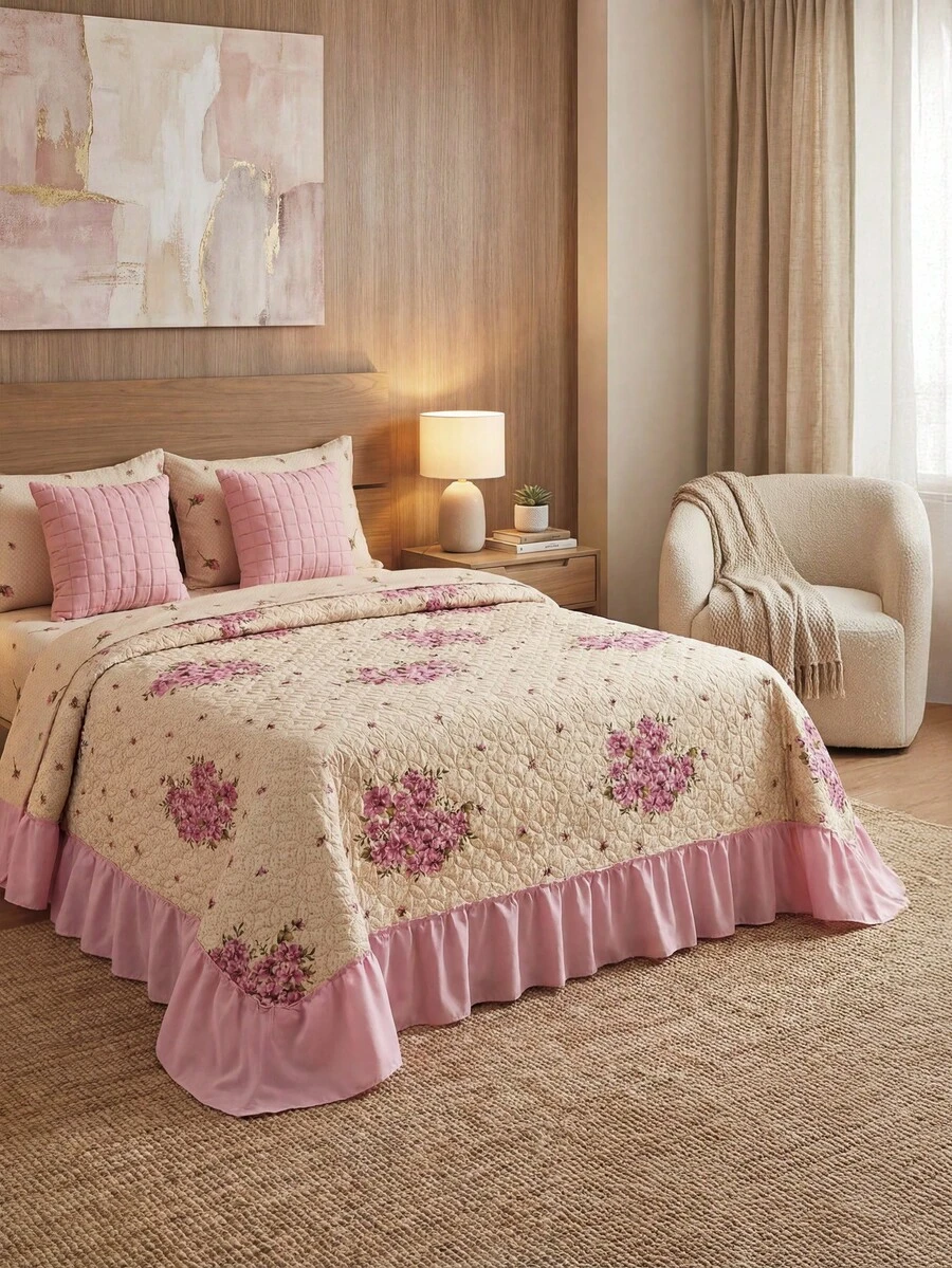Home Elephant Double Quilt With Decorative Cushions - Pink - View 1