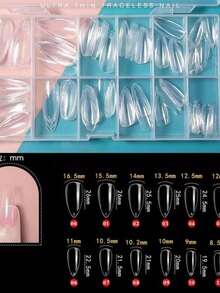 12 Uñas Postizas de Cobertura Completa con Forma de Almendra, Juego de Pegatinas de Arte de Uñas Reutilizables para Salón de Uñas y Uso Doméstico DIY - transparente - Ver 6