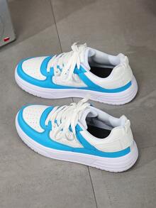 Women's Casual Sports Shoes, Versatile Color Breathable Low-Top Shoes, Skateboard Shoes, Birthday Gift, Holiday Gift, Comfortable Upper Lightweight Lace-Up Round Toe - White and Blue - View 10