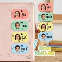 1 pieza Etiqueta de graduación personalizada con foto y texto, pegatina de nombre, calcomanía personalizada de diploma lindo, regalo para estudiante para taza, manualidades personalizadas de graduación escolar - Multicolor - Ver 12