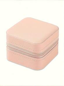 1pc Pink Minimalist PU Leather Portable Jewelry Box For Women, Suitable For Rings And Necklaces - S - View 4