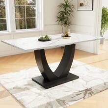 Dining Table Set (5 Pieces), Dining Table Set With 4 Chairs, Modern Kitchen Table Set, U-Shaped Design Kitchen Table, Black Legs, White Marble Tabletop, Grey Velvet Dining Chairs - Multicolor - View 3