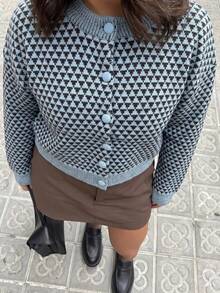 Cardigan Rajut Vintage Wanita, Desain Detail Kancing, Lengan Panjang, Potongan Reguler, Cocok untuk Pakaian Musim Gugur/Musim Dingin - MultiWarna - View 5