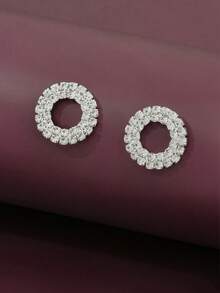 1pc Fashion Creative Personalized Circle Cool Daily Commute Earrings - Silver - View 6