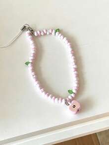 Half-Flat Apple Fresh Phone Chain Keychain Beaded Lanyard Handmade CCD Cute Camera Chain INS Pendant - Baby Pink - View 2