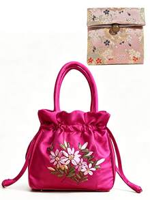 Tas Tangan Serut Bordir Vintage, Dompet Perhiasan Vintage dengan Kancing Bunga Delima, Tas Clutch Kecil Bordir, Tas Penyimpanan Multifungsi Wanita, Tas Penyimpanan Perhiasan Bordir, Dompet Koin, Tas Ember Ibu dengan Bordir Tali Serut, Dapat Digenggam/Digantung di Pergelangan Tangan, Praktis untuk Penyimpanan Kartu, Koin, dan Barang Kecil Sehari-hari, Gaya Vintage Cocok untuk Berbagai Pakaian - MultiWarna - View 13