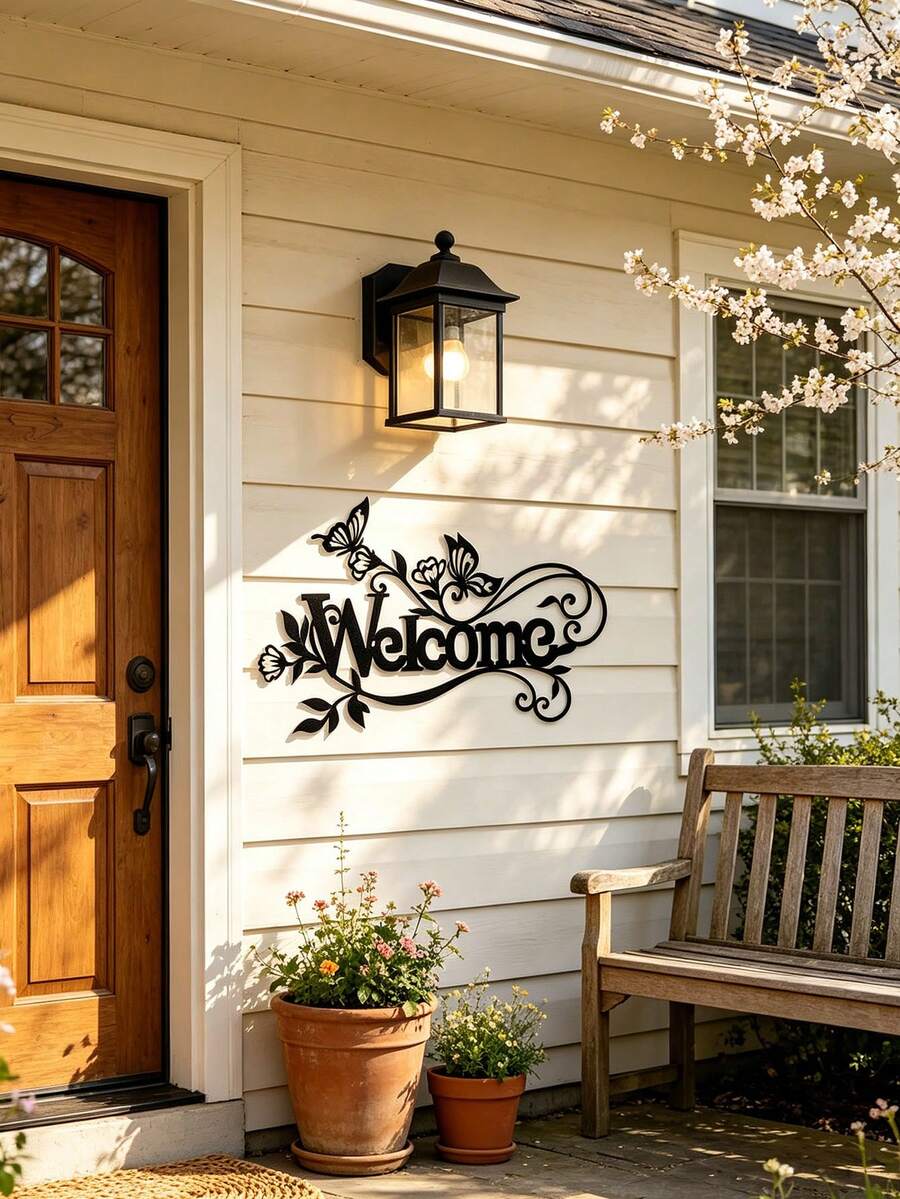 Outdoor Entrance Wall Decor - Welcome Sign Metal Laser Cut Wall Hanging