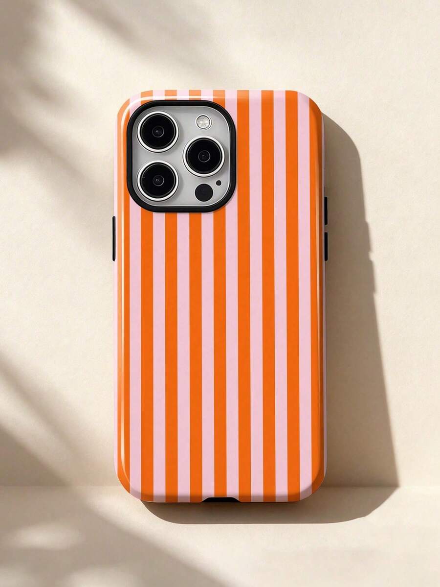 1pc Minimalist Artistic Colorful Striped Pattern 2-In-1 Protective Film, Film 2-In-1 Full Coverage Phone Hard Case, Anti-Drop Ultra-Thin Fit Protective Cover, This Phone Case Features A Smooth Surface And Dual-Layer Film Structure, Providing Glossy Anti-Drop Protective Shell Suitable For Apple 11/12/13/14/15/16/17 Pro Max - Multicolor - View 1
