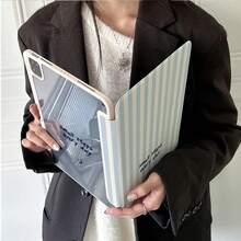 1件 藍色條紋印花平板保護殼，附筆槽，多角度磁吸支架，支援自動休眠/喚醒，適用於 iPad PRO/AIR、Pad 5/6/7、Matepad - 彩色 - 查看 2