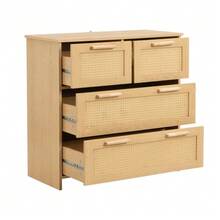High-Quality Rattan Storage Unit With 4 Drawers And Solid Wood Handles - Suitable For The Bedroom, Living Room, Dining Room, Hallway - Dimensions: W 80 X H 80 X D 38 Cm - Natural Color - View 8