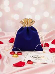 3pcs Black Red Burgundy Blue Valentine's Day Wedding Party Favor Plush Drawstring Gift Bags, Single-Sided Plush Gold Trim, Plush Packaging Bags With Straw And Earphone, Small Commercial Supplies - Multicolor - View 7