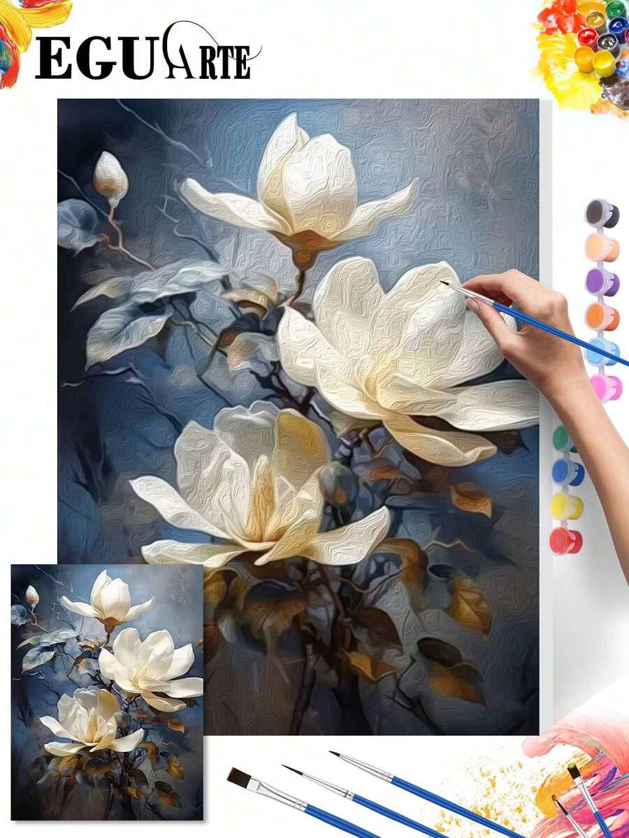 1組數位油畫套裝,DIY禮品畫布油畫套裝,木蘭花油畫套裝,DIY成人手繪,適用於禮品與居家牆面裝飾 - A - 查看 1