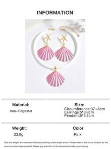 1 Set 3pcs Sweet Ocean Beach Vacation Style Oil Drop Creative Iridescent Starfish Shell Pendant Earrings Necklace Set Suitable For Women Daily Wear, Vacation, Party - Pink - View 7