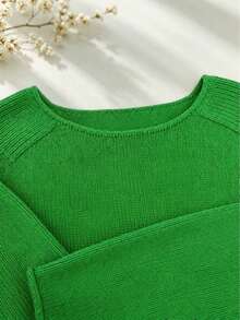 Plus Size Women's Soft Round Neck Sweater, Vintage Fresh, Solid Color Casual Minimalist Versatile, Lightweight Knit Fabric Plus Size Women's Sweater For Summer And Autumn - Green - View 6