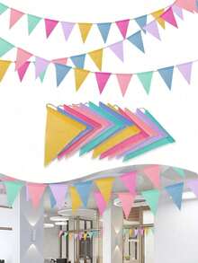 1/4pcs 4m Yellow Jute Triangle Bunting, Colorful Linen Triangle Flags, Reusable Fabric Triangle Garland, Suitable For Birthday, Wedding, Home Decor Hanging, Spring Decoration, Easter Basket Filler, Photography Backdrop, Bohemian Style Decor - Multicolor - View 1