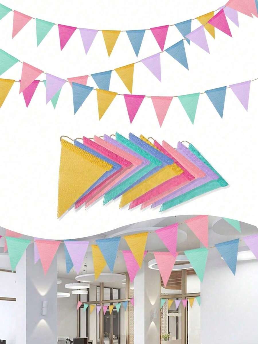 1/4pcs 4m Yellow Jute Triangle Bunting, Colorful Linen Triangle Flags, Reusable Fabric Triangle Garland, Suitable For Birthday, Wedding, Home Decor Hanging, Spring Decoration, Easter Basket Filler, Photography Backdrop, Bohemian Style Decor - Multicolor - View 1