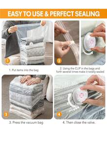 5/3/1pc Squeeze-Style Vacuum Storage Bags, Thickened Clothing Storage Bags, Suitable For Travel Storage, Closet Bedding, Clothing Organization, Compression Storage Bags, Dorm Storage - Clear - View 6