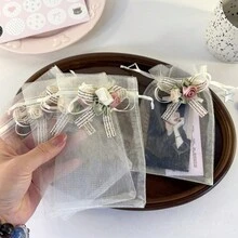6pcs Party Gift Mesh Packaging Bags, Drawstring Pouches, Gift Packaging Bags, Premium Exquisite Gift Bags, Bow Flower Drawstring Gift Packaging Bags, Women's Jewelry Gift Bags, Large Capacity Storage Bags, Suitable For Party, Birthday, Wedding And Other Mesh Drawstring Gift Packaging Bags. - Gift Bags - View 6