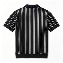 Men's Contrast Color Vertical Striped Knit Polo Short Sleeve - Casual Commute Versatile Top - Black - View 6