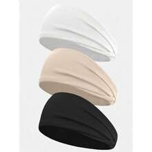 3 Packs Women's Non-Slip Headbands, Soft, Comfortable, Sweat-Absorbent Elastic, For Yoga, Running, Workout, Face Wash, Solid Color Casual, All Seasons - Multicolor - View 7